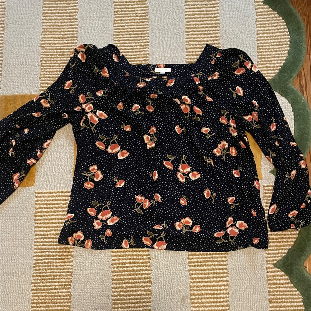 LC Lauren Conrad Dark Blue Floral Blouse